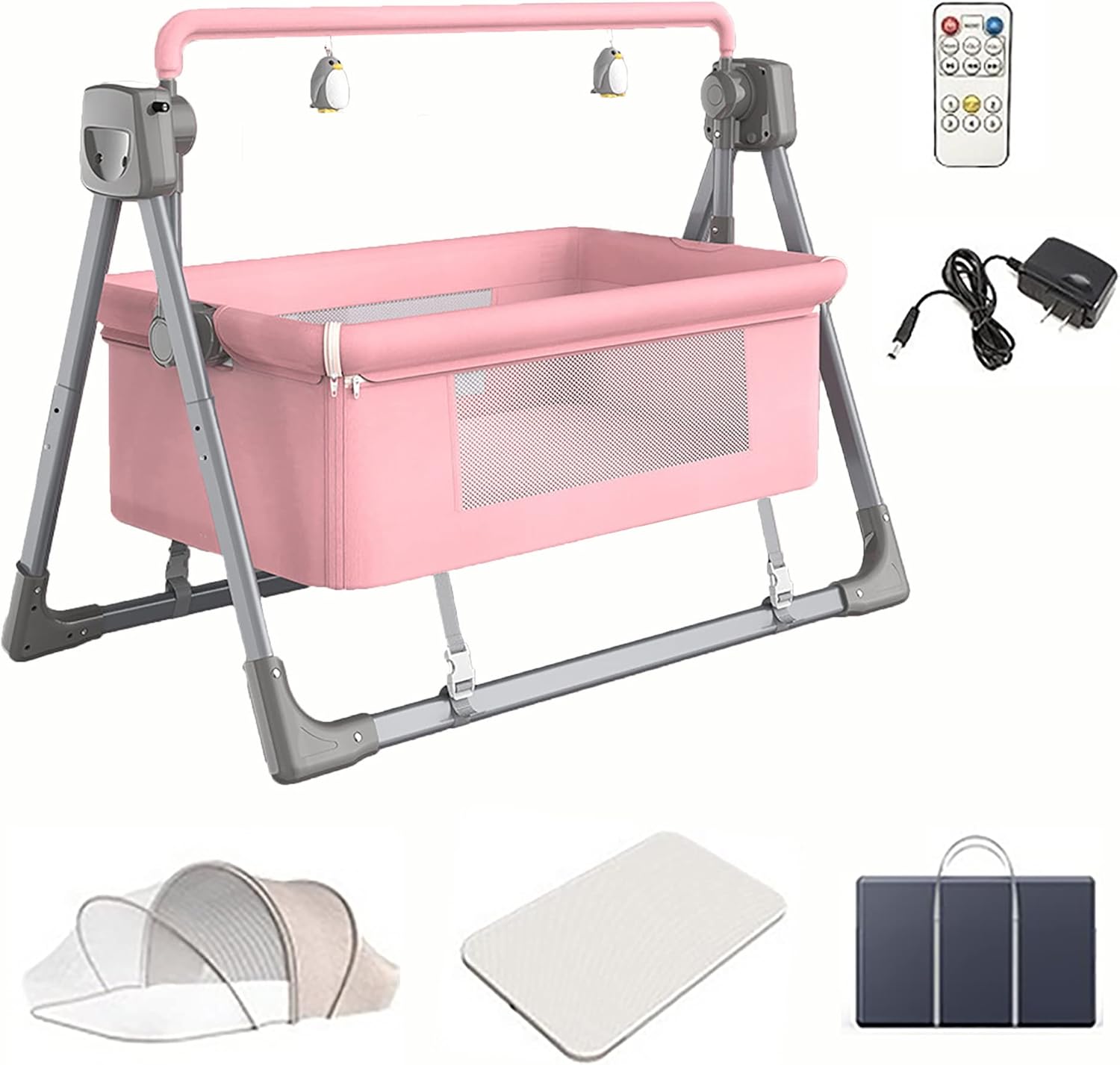 718xAIIySgL._AC_SL1500_.jpg Electric Baby Swing Cradle Rocker with Adjustable Bedside Cribs Auto Rocking Recliner Crib Basket for Newborn Infants Safe and Comfortable Baby Bed - Image 1