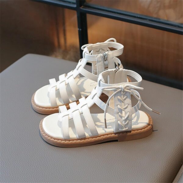 Girls' High Top Sandals Summer 𝐆ladiator Girls' Sandals Open Toe 𝐂𝗿oss Lace Shoes Zipper Casual Flat Sandals With Strap Sandals Retro Sandals Casual Sandals - Image 3