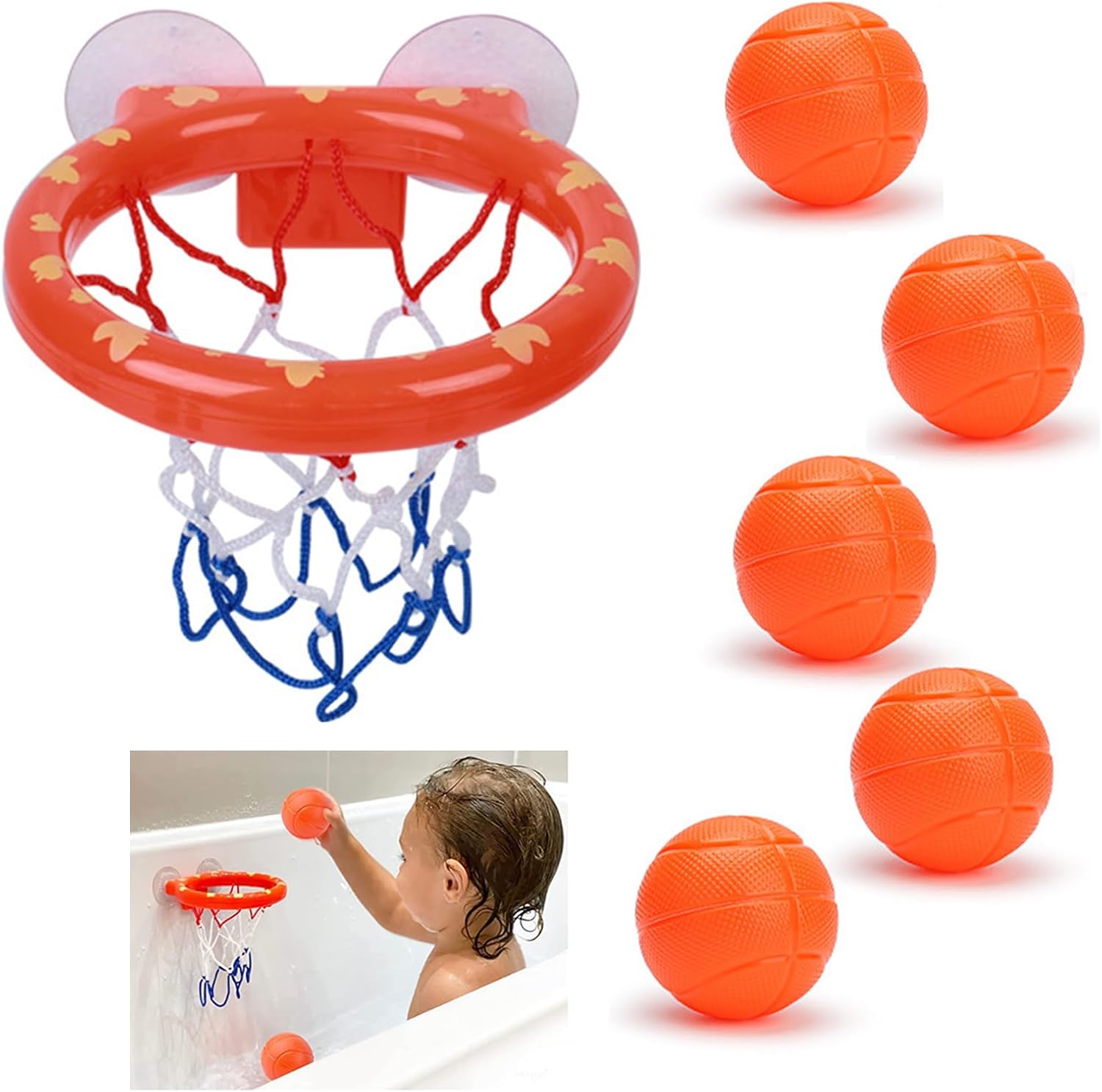7193XqKQQHL._AC_SL1500_.jpg LUUFAN Bathroom Mini Basketball Set, 5PCS Portable Basketballs with Hoop for Kids Bath Time Toys Strong Suction Cups Bathtub Basketball Set - Image 1