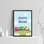 RED OCEAN Personalised Nursery Art Train Print Picture for Baby Toddler Boys Bedroom Decor (A4 Print with Black Frame - PERSONALISED Boys Room Train Theme) - Image 5