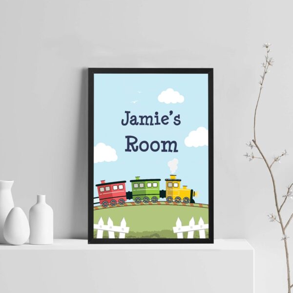 RED OCEAN Personalised Nursery Art Train Print Picture for Baby Toddler Boys Bedroom Decor (A4 Print with Black Frame - PERSONALISED Boys Room Train Theme) - Image 5