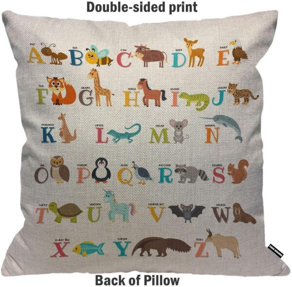 HGOD DESIGNS Cushion Cover Alphabet Cute Zoo Alphabet with Animals Throw Pillow Cover Home Decorative for Men/Women Living Room Bedroom Sofa Chair 18X18 Inch Pillowcase - Image 2
