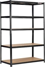 Rhino Racking - 4 Bays - 5 Tier Heavy-Duty Industrial Storage Shelves - Black - 180x120x60cm