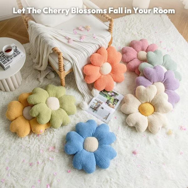 Sioloc Flower Shaped Throw Pillow, Fun Daisy Pillow, 15.7" SkyBlue Flower Pillow Cute Decorative Seat Cushion Aesthetic Flower Plush Pillows for Bed Floor Couch Chair - Image 3