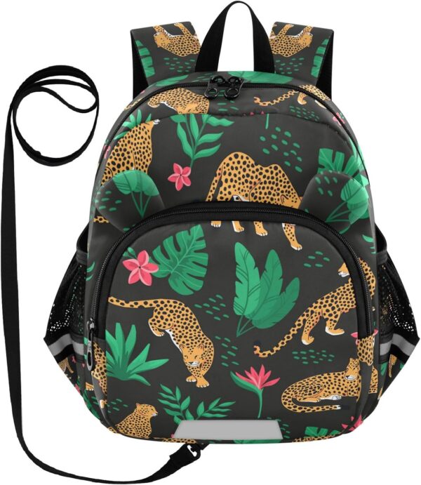 ISAOA Toddler Backpack with reins, Kids Anti-Lost Rucksack with Safety Harness,Jungle Leopard Backpack for Boys and Girls Baby Preschool Mini Bag with Leash,S - Image 2