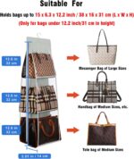 Lirex Medium and Large Handbag Hanging Organizer, 6 Pockets Foldable Hanging Purse Organizer Oxford Cloth Handbag Storage Hanger Universal Fit Closet Organizer for Family Closet Bedroom, Grey - Image 3