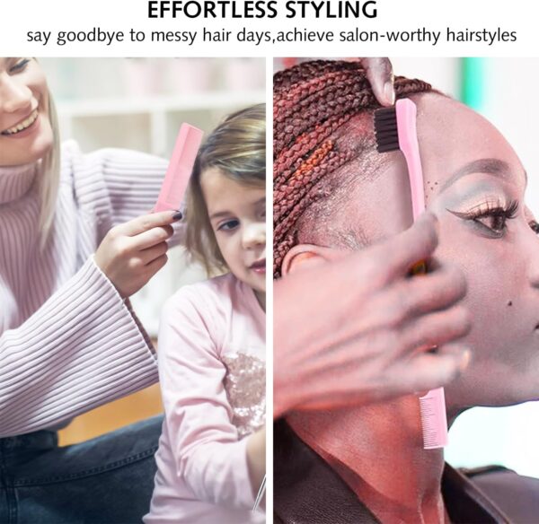 3 Pcs Slick Back Hair Brush Set with Edge Brush, Rat Tail Comb, Bristle Brush, Teasing Brush Set for Smoothing Baby Hair & Flyaways (pink) - Image 2