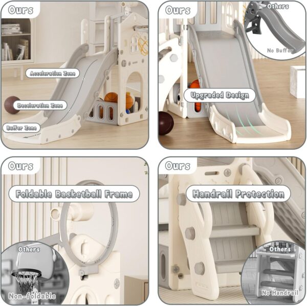 KORIMEFA 4-in-1 Kids Slide Toddler Climber Slide Set with Basketball Hoop, Storage Box and Telescope, Indoor Outdoor Freestanding Slider Garden Slide Playground for Toddlers Ages 18-36 Months - Image 5