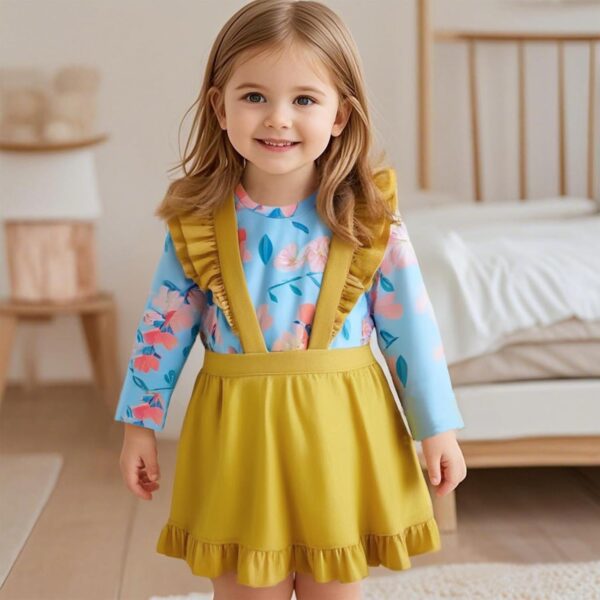 Xumplo Baby Girl Dress Suspender Skirt Set Infant Ruffle Floral Spring Dresses Little Girls Long Sleeve Bow Dress - Image 2