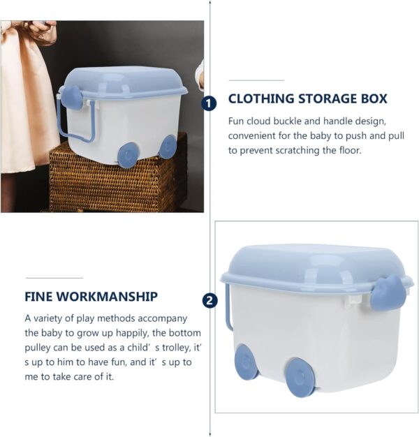 Kids' Toy Chests & Boxes with Wheel and Lid, Car Latch Box Kids Girls Boys Chest with Wheels for Playroom, Cute Nursery Room Storage Box Bin for Kids Books Toys Clothes - Blue - Image 2