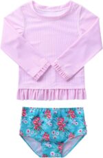 dPois Infant Baby Girls Floral One Piece Long Sleeve Rash Guard Swimsuit Shirt with Ruffle Bloomers Swimsuit