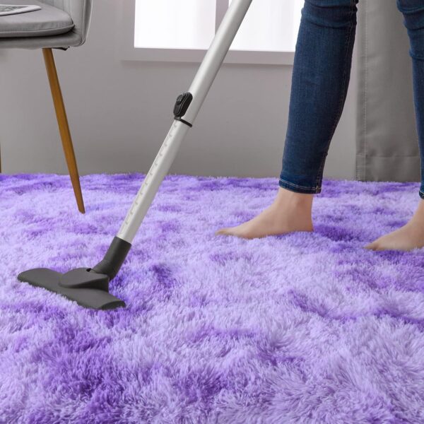 DweIke Extra Large Fluffy Area Rug, 5x8 ft Modern Indoor Carpets for Living Room Bedroom, Plush High Pile Tie-Dyed Purple Rug for Girls Kids Playroom Classroom Nursery Home Décor, Purple - Image 7