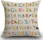 Smooffly Alphabet with Cartoon Animals Cushion Cover Outdoor Furniture Decorative Linen Square Double Sided Printing Pillow Cover for Home Office Sofa Couch Car Garden 45 x 45cm 18 x 18 inches