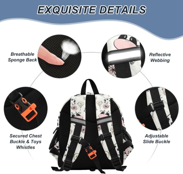 ISAOA Toddler Backpack with reins, Kids Anti-Lost Rucksack with Safety Harness,Doodle Cow with Flower Backpack for Boys and Girls Baby Preschool Mini Bag with Leash,S - Image 4