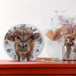 Ewusp Highland Cow Wall Clock Battery Operated Silent Non-Ticking Clock Round Quartz Decorative Clock for Kitchen Living Room Bedroom Office School Nursery, 25x25 cm - Image 2