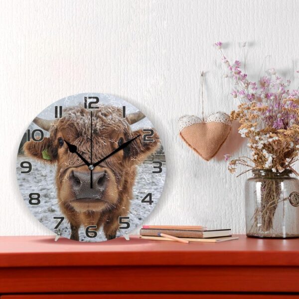 Ewusp Highland Cow Wall Clock Battery Operated Silent Non-Ticking Clock Round Quartz Decorative Clock for Kitchen Living Room Bedroom Office School Nursery, 25x25 cm - Image 2