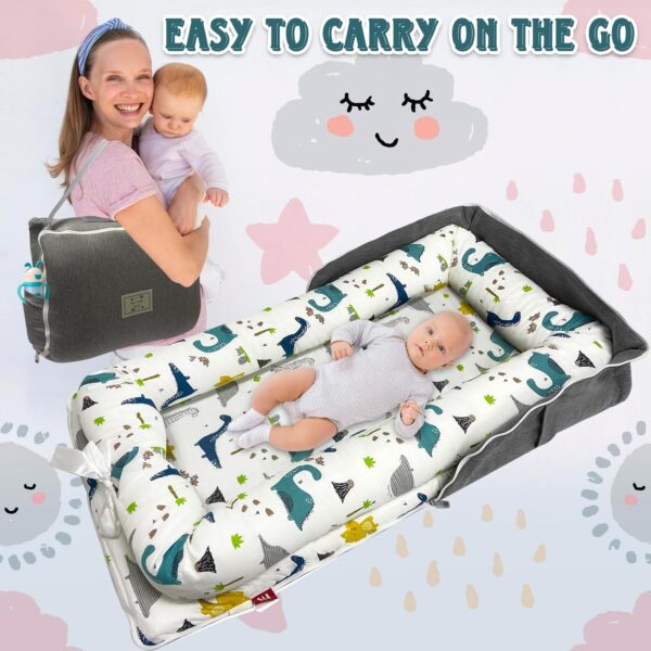 Baby Lounger, Foldable Portable Infant Lounger, Baby Nest Cover, Suitable for 0-24 Months Newborn Baby Lounger,Home Travel Dual-Purpose Baby Nest（Blue Dinosaur） - Image 2
