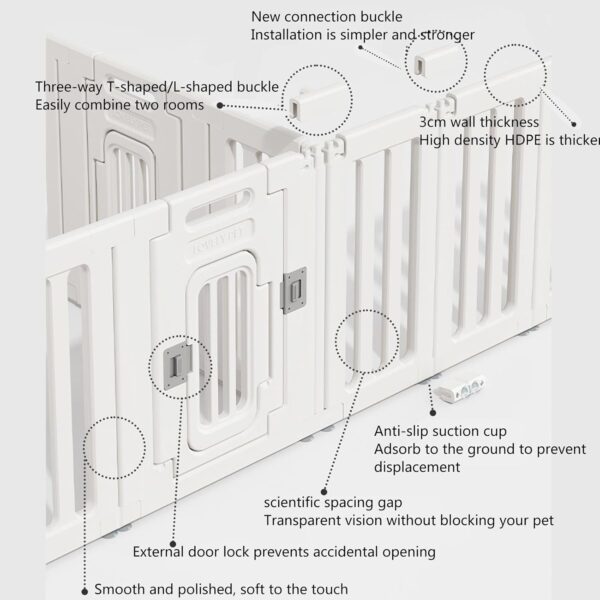 YPDOPORA Dog Gate And Pet Playpen, Free Standing Tall Dog Fence with Walk Through Door, Dog Barriers for Home, Use As Indoor Dogs Cats Pen, Rabbit Pen, Baby Gate,F - Image 3