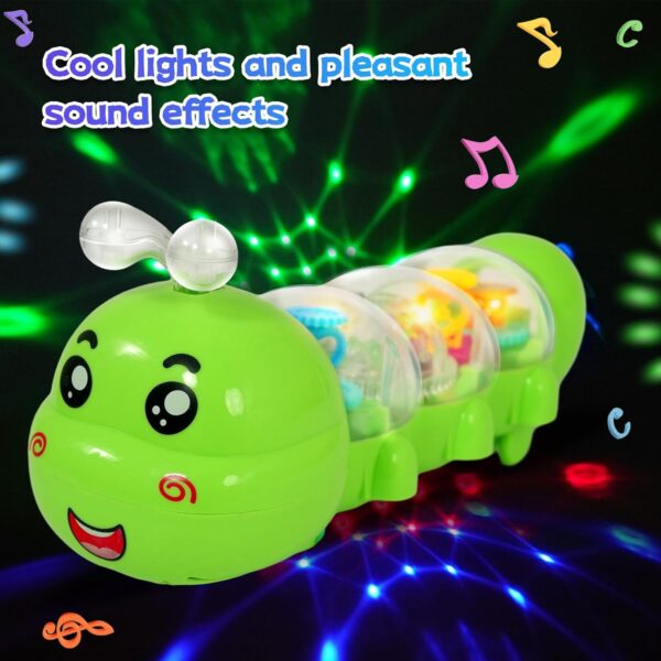 SWTOIPIG Baby Toys Transparent Caterpillar Toy With Light and Music, Electric Mechanical Gear Toy for Boys Girls Toddler Gifts for Old Raupe - Image 2