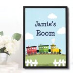 RED OCEAN Personalised Nursery Art Train Print Picture for Baby Toddler Boys Bedroom Decor (A4 Print with Black Frame - PERSONALISED Boys Room Train Theme) - Image 2
