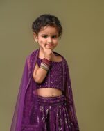 Futra Gabha Magenta thread embroidered sleeveless choli with lehenga & net dupatta - Image 5