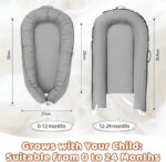 Baby Lounger - Baby Lounger for Newborn, 0-24 Months Baby Nest Breathable & Soft Portable Infant Lounger, Co Sleeper for Baby in Bed Floor Seat, Baby Essentials Gifts for Home and Travel- Little Grey - Image 5