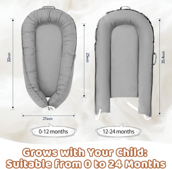 Baby Lounger - Baby Lounger for Newborn, 0-24 Months Baby Nest Breathable & Soft Portable Infant Lounger, Co Sleeper for Baby in Bed Floor Seat, Baby Essentials Gifts for Home and Travel- Little Grey - Image 5