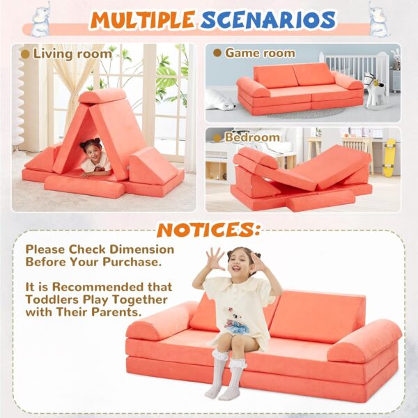 jela Kids Couch Large, Floor Sofa Modular Funiture for Kids Adults, Playhouse Play Set for Toddlers Babies, Modular Foam Play Couch Indoor Outdoor (56.7"x28.3"x17.3", Coral) - Image 7