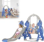 HENGMEI Kids Slide, Toddler Climber and Swing Set 4 in 1, Toddler Slide with Basketball Hoop Garden Slide Toy Outdoor and Indoor for Children Age 1-3, Blue 175x140x120cm, Type B