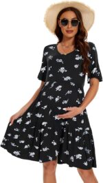 Smallshow Women's Maternity Short Sleeve Summer Dress O Neck Casual Ruffle Pregnancy Clothes - Image 2
