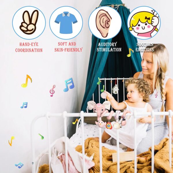 Coriver Pram Toys, Spiral Pram Toys for Babies, Baby Spiral Activity Hanging Toys with Music Box, Baby Toys for Car Seat Stroller Cot, Baby Pram Toys for Newborn 0 3 6 Months-Pink - Image 4
