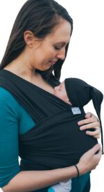 Baby Wrap Sling Organic Stretchy Premium Carrier | UK/EU Safety Tested | Made in UK by Joy and Joe | Suitable from Birth to 16Kg | with Hat, Bag and Full Colour Instruction (Black)