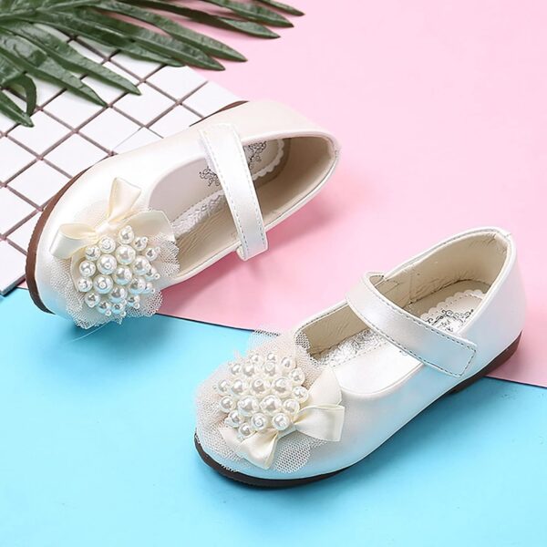 Girls Kids Flower Pearl Dress Dance Sandals 𝗟ow Heels Soft Sole Slip On Princess Summer Shoes Baby Toddler Leather Shoes Size 4 Baby Shoes Girl Sandals Camo Slides Toddler( - Image 5