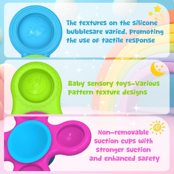 Guibola Suction Cup Spinners for Babies 3PCS Suction Toys with Silicone 10+ Months Fidget Spinning Sensory Toys Baby Bath Toys High Chair Suction Cups Travel Toys for Boy Girl（Classic-Star） - Image 2