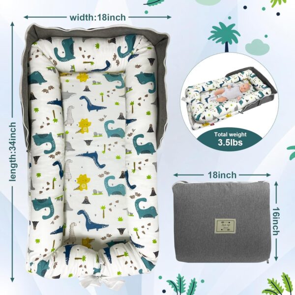 Baby Lounger, Foldable Portable Infant Lounger, Baby Nest Cover, Suitable for 0-24 Months Newborn Baby Lounger,Home Travel Dual-Purpose Baby Nest（Blue Dinosaur） - Image 3