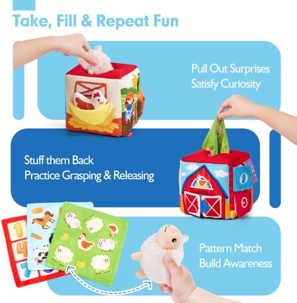 hahaland Surprise Tissue Box – Baby Toys 6-12 Months, Montessori Sensory Learning Box Toy with Soft Crinkle & Farm Animals, Interactive Infant Toy for Girls & Boys - Image 3