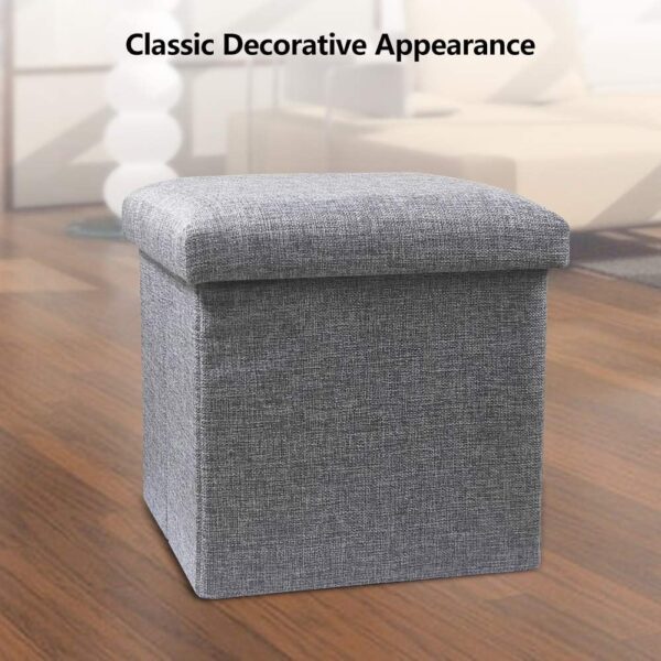 Cosaving Folding Ottoman Stool Storage Ottoman Seat Footstools with Storage Ottoman Storage Cube Storage Box Toy Chest Storage with Lid for Space Saving 30x30x30 cm, Grey… - Image 11