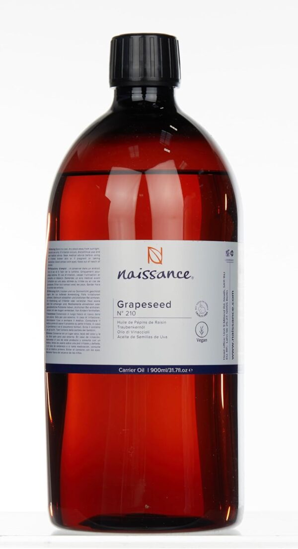 Naissance Grapeseed Oil (No. 210) 900ml - Natural Moisturiser and Conditioner - Ideal for Hair, Skin, Massage, Face, Beard and Aromatherapy - Image 8
