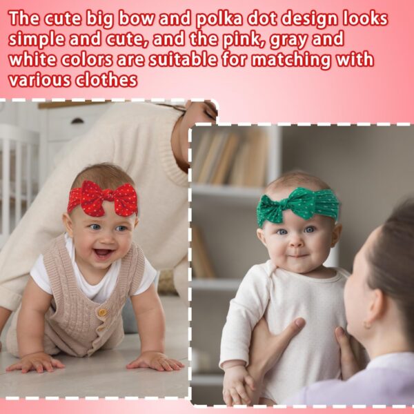 2Pcs Baby Headband Baby Turban Headband Baby Girl Headbands Baby Girl Bows Headband Newborn Headbands Baby Hair Bands for Newborn Baby, Toddlers(green/red) - Image 5