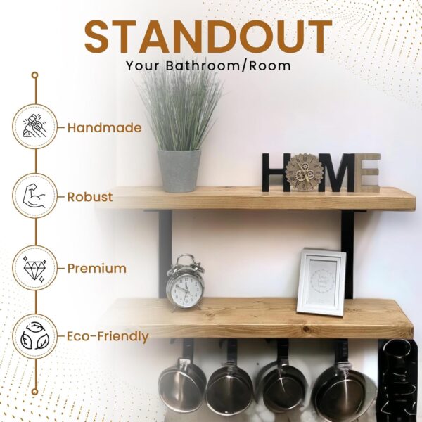 Double Rustic Wooden Shelves Wall-Mounted Shelf with Seated Double Black L Brackets, Made from Solid Timber - Ideal for Kitchen Living Room Decor (100cm) - Image 4