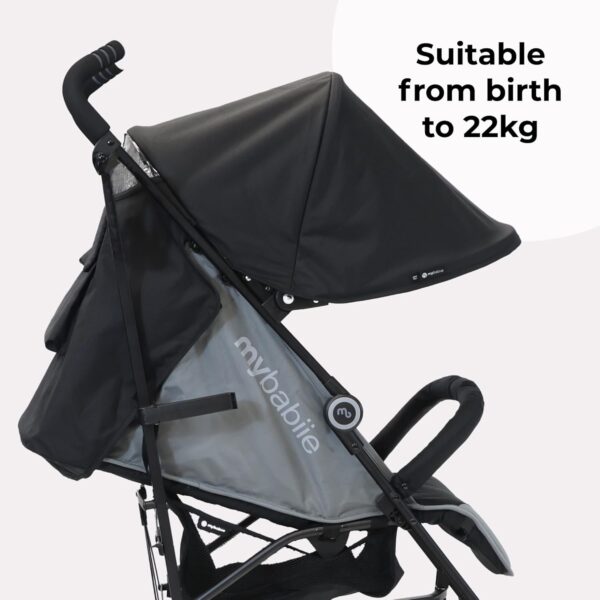 My Babiie MB02 Stroller - from Birth to 4 Years (22kg), Lightweight & Compact Umbrella Fold, Travel Buggy for Toddlers - Black & Grey - Image 2