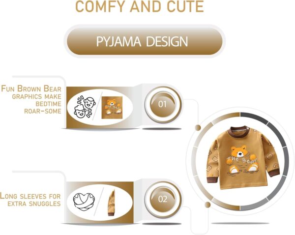Boys Brown Bear Pyjama Set | Soft Comfy Cotton Nightwear Sleepwear Set | Cute Animal Printed PJs for Kids, Infant or Toddler | Perfect 2 Piece Outfit Gift for 2 to 6 years Old - Image 3