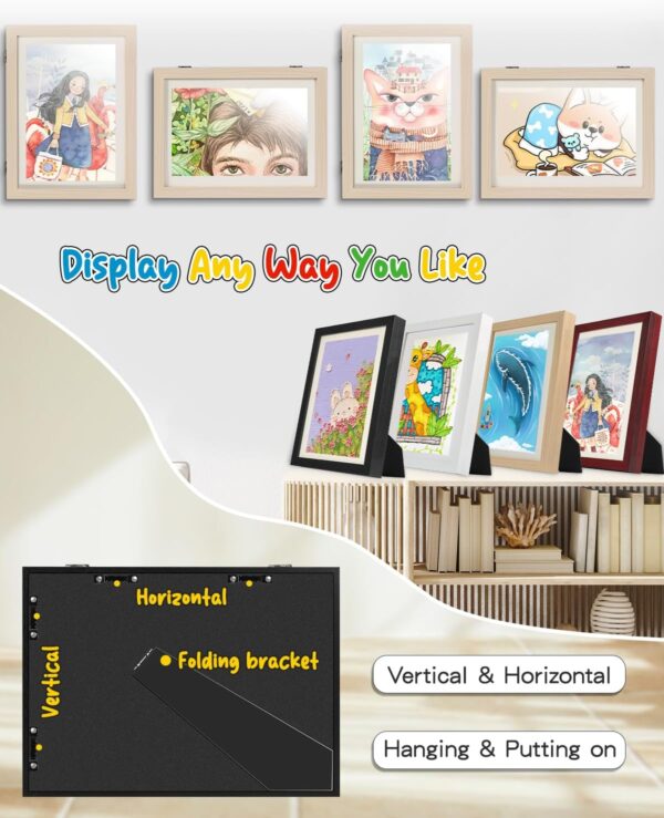 Ciscle Kids Art Frames, 2 Pack A4 Fillable Front Opening Photo Frames, Display Frames for Kids Artwork for 150 Pictures, Ideal for Children's Drawings, Kids Art Projects, School, Home or Office(Wood) - Image 2