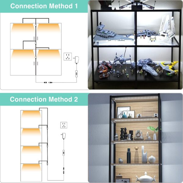 WOBANE LED Shelf Lights,Flexible LED Strip Lights with Switch,Display Lights for Cabinet,Showcase,Bookshelf,Pantry,Shelves,Cupboards,4 * 50cm 12v Strip Bars Set,120 LEDs,1200lm,6000K White - Image 4