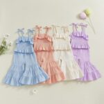 Toddler Girl Summer Clothes Smocked Ruffle Camisole Tank Shirts Wide-Leg Flared Pants Set 2Pcs Bell Bottoms Outfit - Image 7