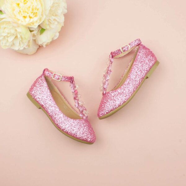 AJVANI Girls Kids Childrens Flat T-BAR Glitter Wedding Bridesmaid Shoes Ballerinas Size - Image 5