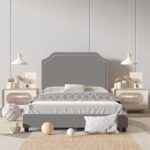 DGBAOBEI Velvet Wooden Kids Bed, Single Children Bed Frame with Headboard and Footboard, Solid Wood Toddler Bed for Child(Grey) - Image 5