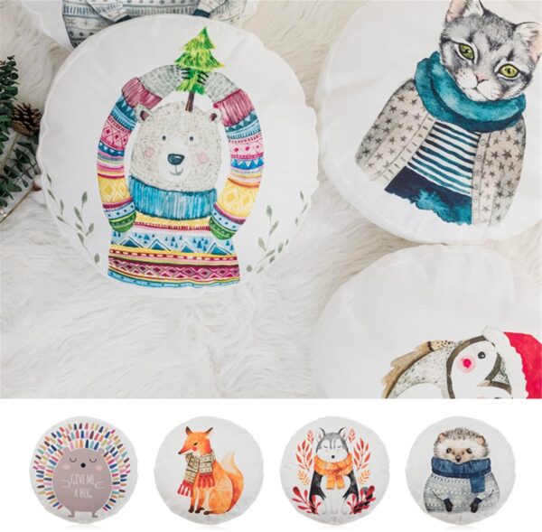 YT-KOKE Cartoon Fox Round Throw Pillow Cover, Linen Round Pillow Case, Cute Animals Printed Decorative Round Cushion Cover for Boys and Girls Nursery (E) - Image 8