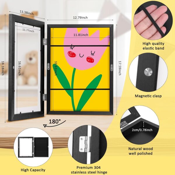 Kids Art Frame Picture Frame - A3 Kids Artwork Display Frame Front Opening 34X46 cm, Black Family Photo Frame for Wall, for Bedroom, Living Room Decor - Image 2