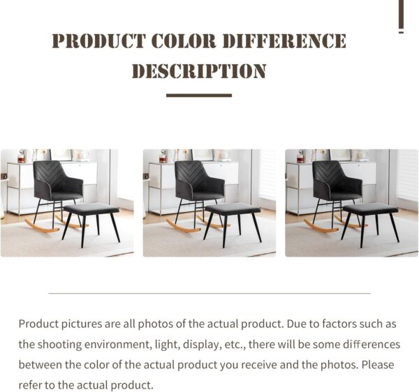 BTM Rocking Chair for Nursery, Rocking Chair with Footstool & Soft Cushion & Solid Wood Legs, Single Recliner, Lounge Chair for Living Room Bedroom/Office/Patio, Dark Grey - Image 7